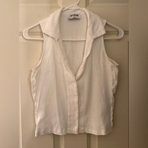 LNA White Ribbed Sleeveless Button-Up Tank